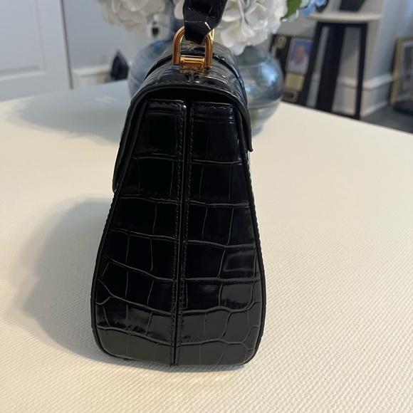 Veronica Beard Black Croc Satchel with Gold Accents - Picture 6 of 11
